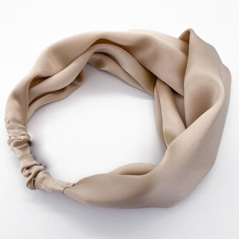 Waterlily Headband 100% Mulberry Silk 22momme Hair Band Head Wrap for Women Soft Natural Organic Beauty Care (Champagne)