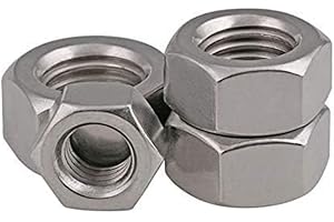 TYPOGROVE Hardware Nuts, 4PCS Silver M10 x 1.25 mm Pitch Stainless Steel Left Hand Thread Hex Nut Metric Thread Handle Nuts Accessory