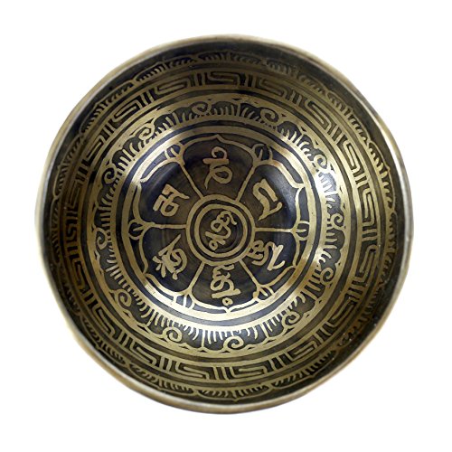 Tibetan Handmade Singing Bowl Set By YAK THERAPY - Om Mani Padma Hum - Excellent Resonance Healing & Meditation Yoga Bowl with Mallet, Silk Cushion, & Silk Bag - Crown Chakra Balancing - Made in Nepal - Thumbnail 6