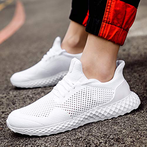 Mens Mesh Breathable Shoes Lace-up Athletic Sneakers Soft Sole Walking Running Shoes Lightweight Cross-Training Shoes (White, 41)