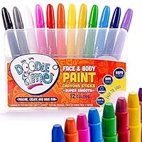 Doodle Time Face Paint Crayons Kit! Face and Body Paint Stick for Halloween Makeup, Face Painting at Parties, Clown Costume Facepaint for Kids! White, Black, Green, Blue, Red, Pink and More!