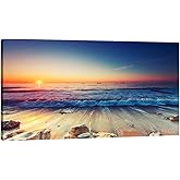 Pyradecor One Panel Sea Waves Large Canvas Prints Modern Seascape Artwork Landscape Pictures Paintings on Stretched Canvas Wall Art for Living Room Home Decorations L