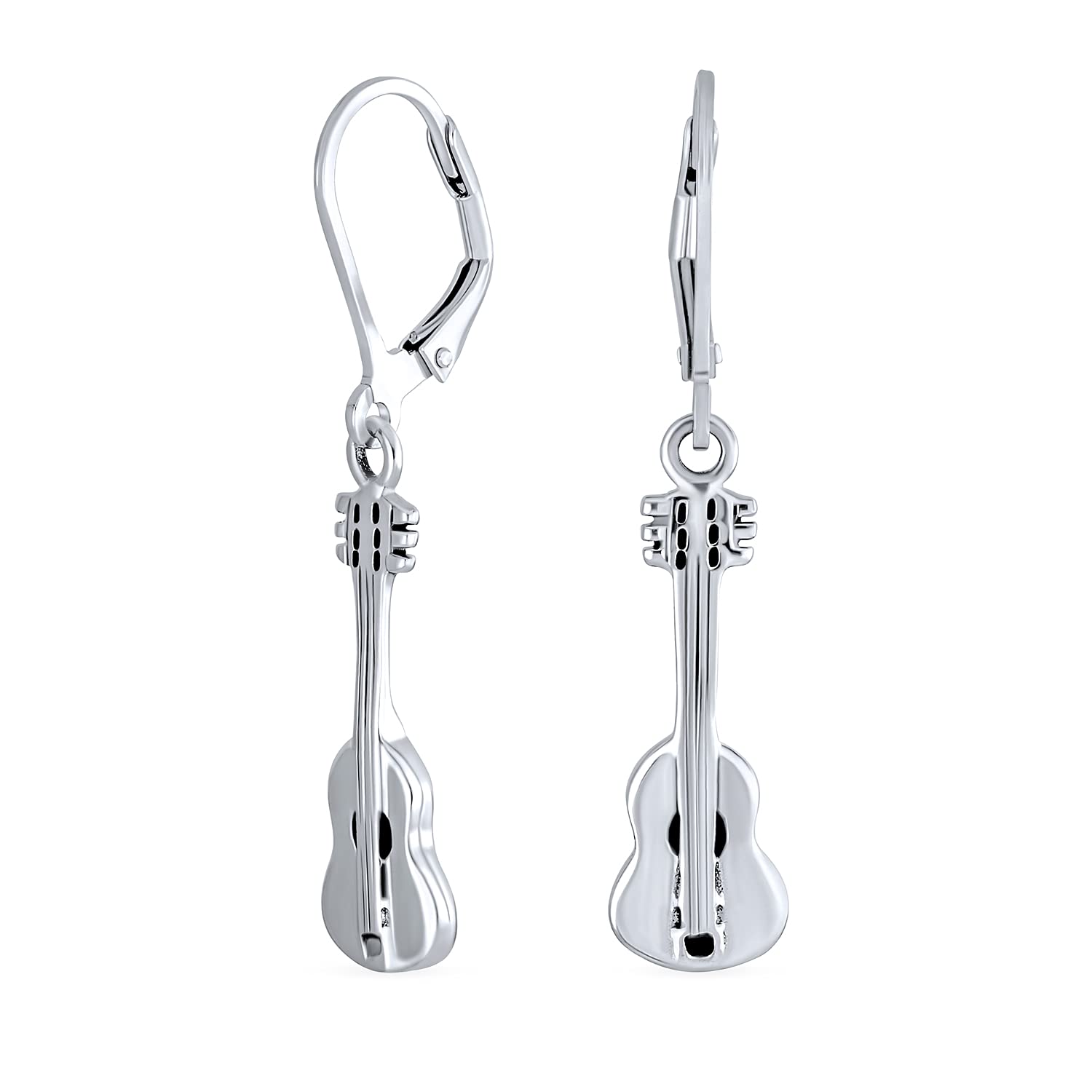 Musician Acoustic Guitar Rock Star Music Lover Instrument Lever back Dangle Earrings For Women Teens .925 Sterling Silver — image 1