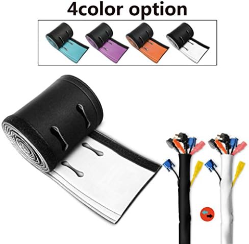 Cable Management Sleeve,Cable sleeve,UPGRADE,Cord management sleeve,Cord sleeve,Computer Cable Sleeve,Neoprene Cord Management Sleeve, Velcro Cord Organizer (Black &amp; White, 39 Inches)