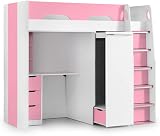 happybeds Pegasus High Sleeper Bed with Desk, Pink & White, 3FT view 7