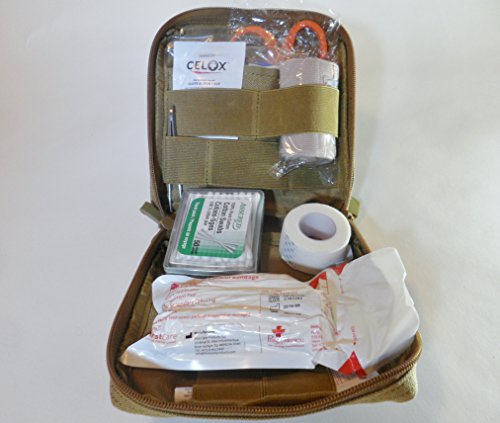 INDIVIDUAL FIRST AID KIT,180 Piece IFAK, Emergency Medical Trauma Kit complete with Israeli Bandage and BLOOD Clotting agent in 1000 D MOLLE compatible bag.