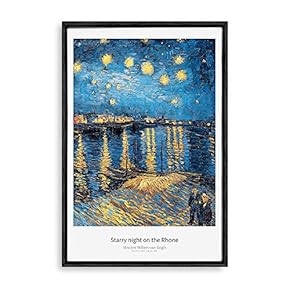 Framed Canvas Wall Art The Starry Night by Vincent Van Gogh Canvas Prints Home Artwork Decoration for Living Room,Bedroom - 16x24 inches