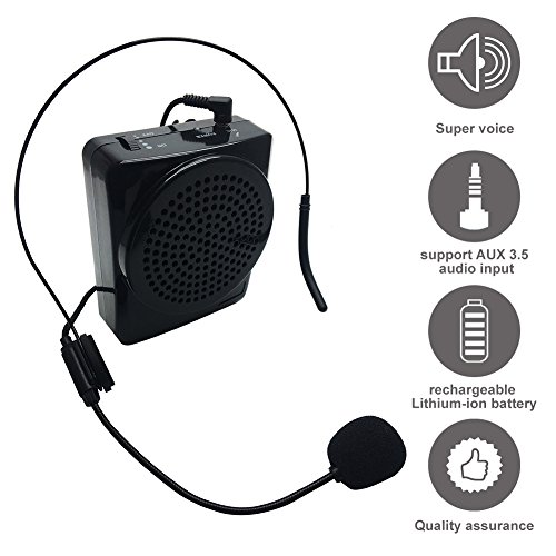 Portable Voice Amplifier, soled Loud Speaker Microphone, Rechargeable Voice Amplifier for Teachers, Coaches, Tour Guides, Presentations, Salesman, with Comfortable Headset and Waistband Black