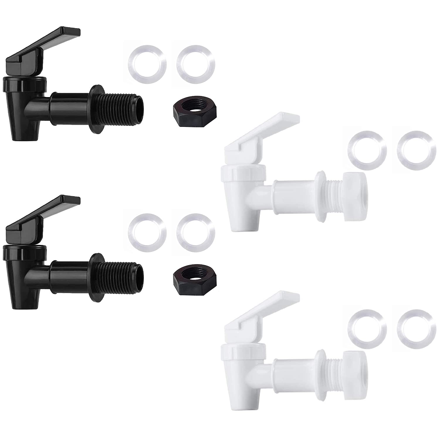 HUINING BPA Free Plastic Water Spigot, Replacement Household Water Bucket, Water Cooler Filtration Systems Water Pitcher Water Jug Dispenser( 2 Black and 2 White) — image 1