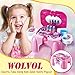 WolVol Electric Take Along Kids Salon Vanity Playset Activities with Mirror and Working Hair Dryer, Folds into Step Stool (Pink)