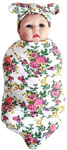 Swaddle Blanket Headband with Bow Baby Receiving Blankets Set for Newborn baby
