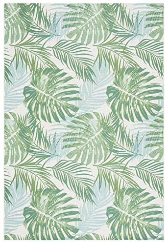 Safavieh Barbados Collection BAR592X Tropical Botanical Indoor/ Outdoor Area Rug, 5' 3" x 7' 6", Green/Teal
