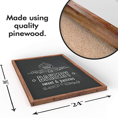 Wood Framed Chalkboard - Large Premium Magnetic 36 x 24 Rustic Chalk Board, Great with Regular or Liquid Chalk Markers, Nonporous Wall Hanging Blackboard Sign