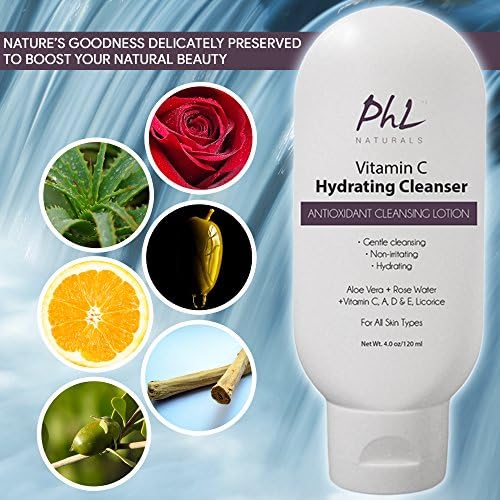 Sensitive Skin Hydrating Facial Cleanser | Gentle Cleansing Lotion with Aloe Vera, Rose Water and Licorice | Fragrance-Free for All Skin Types (4 oz./120 ml) by PHL Naturals