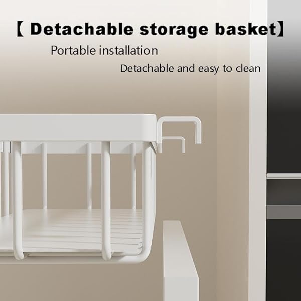 UNDER CABINET ORGANIZER RACK, WHITE METAL 2-TIER STORAGE SHELF, EXPANDABLE 32-52CM WIDTH, MODERN STYLE, KITCHEN COUNTER ORGANIZATION WITH HARDWARE