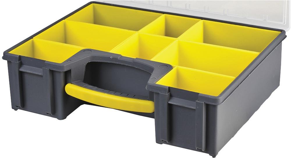DURATOOL D00418 8 Compartment Grey/Yellow Organiser Case with Removable Tray - 420mm x 334mm x 115mm