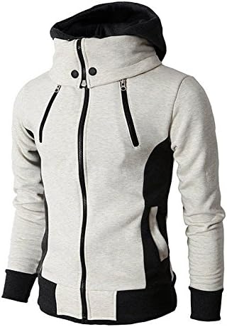 Santorini Island Men's Double Zipper Hooded Jacket Turtleneck Fleece Hoodie Coat (Large, Light Grey)