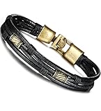 FIBO STEEL Leather Wrap Bracelet for Men Braided Wrist Cuff Vintage, Black 8.5inches