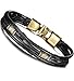FIBO STEEL Leather Bracelet for Men Braided Wrist Cuff Vintage, 2 Pcs a Set 8.5inches