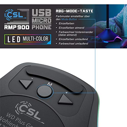 CSL - USB PC Mikrofon RGB – Tischmikrofon Standmikrofon – einstellbare Lautstärke – hohe Klangqualität – für Gaming Podcast YouTube- Plug & Play - Stummschaltung – RGB LEDs - Desktop Microphone – Bild 7