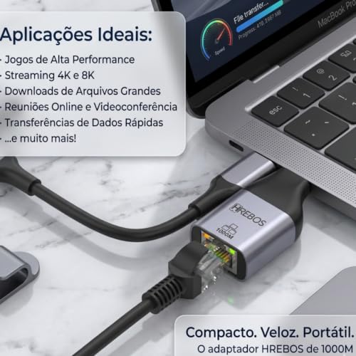Adaptador De Rede Usb C Para R45 Gigabit 1000mbps Ethernet, Compatível Com Windows, Mac OS, Chrome, Linux, Android, Para Notebook PC Celular Tablet MacBook Ultrabook