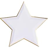 Bonjour Fête Blanc White Star Large Paper Party Plates | Gold Foil | Sturdy Disposable Plates for New Year’s Eve, 4th of July & Holiday Decorations | Premium Party Supplies | Pack of 8, 11" Plates