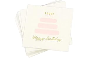 BLUE PANDA 50 Pack Happy Birthday Cocktail Napkins for Women with Gold Foil Accents (Light Pink, 5 x 5 In)