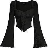 QJQ Women's Long Bell Sleeve Crop Tops Sweetheart Neck Going Out Top