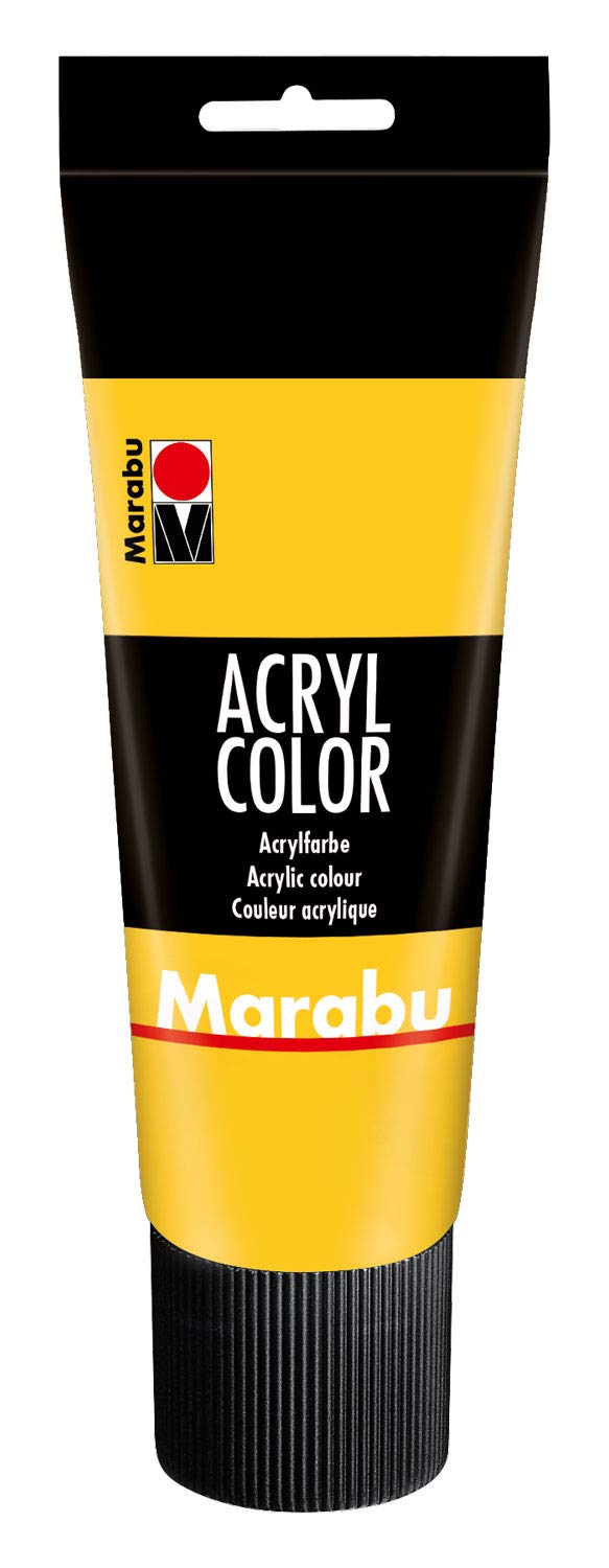Marabu 12010025021 Acrylic Colour Medium Yellow 225 ml Creamy Acrylic Paint Water-based Quick Drying Lightfast Waterproof for Application with Brush and Sponge on Canvas, Paper and Wood