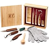 Elemental Tools 9pc Wood Carving Tools Set - Hook Carving Knife, Whittling Knife, And Detail Wood Knife For Spoon, Bowl, Kuksa Cup Or General Woodwork - Bonus Cut Resistant Gloves And Bamboo Gift Box