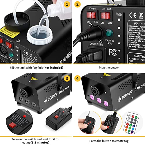 Donner Fog Machine with 13 Colors, 500W and 2000CFM Party Smoke Machine