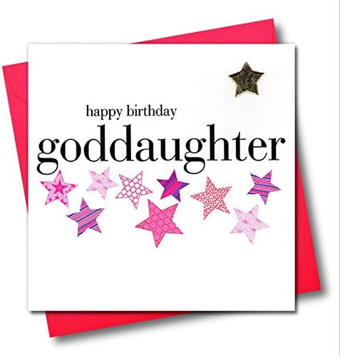 Claire Giles Greeting Cards, Happy Birthday Goddaughter Card, Pink Stars design Birthday Greeting Card