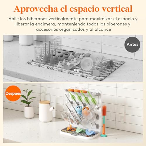Lifewit - Estante de Secado de biberones para 15 Botellas, tapete de Secado, Caja de chupetes extraíble, Bandeja de Goteo, Estante Vertical para Accesorios de biberones, pajitas con Peso, Piezas de
