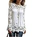 PHOTNO Fashion lace chiffon blouse long sleeve shirt women loose cotton tops t shirts S-XXXXXL (M, White)