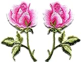 Pink roses pair flowers floral retro boho hippie embroidered appliques iron-ons patches new