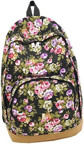 Rainbowlife Women's Canvas Floral Casual Backpack Rucksack Satchel Bookbag