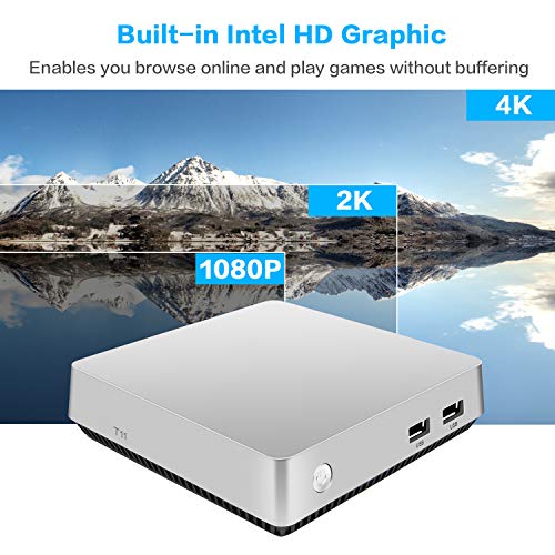 Mini PC, T11 Intel Atom Z8350 Windows 10 Pro Mini Computer 4GB DDR/64GB eMMC/120GB 2.5-Inch SATA III Internal SSD,Support 4K HD,HDMI+VGA Output,2.4G/5G WiFi,Bluetooth,1000Mbps Ethernet - Thumbnail 4