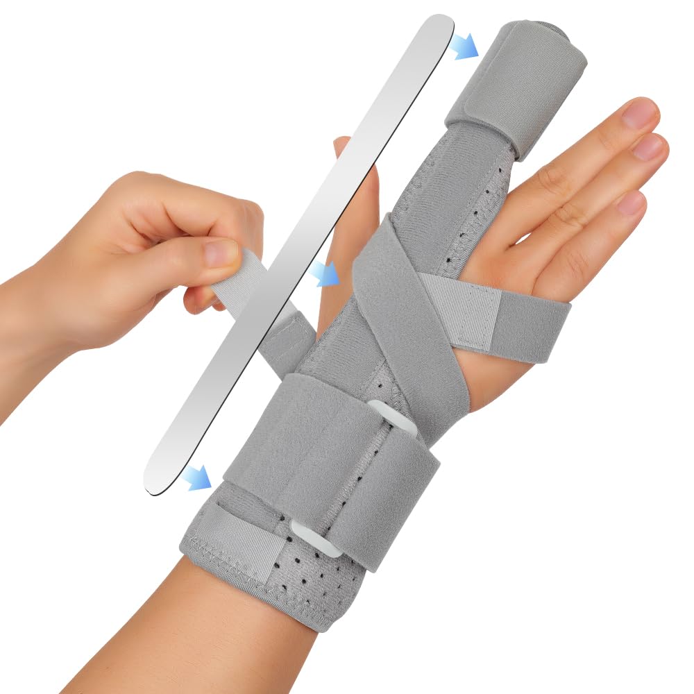 Photo 1 of FORTEMOTUS Trigger Finger Splint, Adjustable One or Two Finger Splint Full Hand and Wrist Brace Support, Finger Immobilizer for Sprains, Discomfort Relief, Boxer Fracture Splint Grey