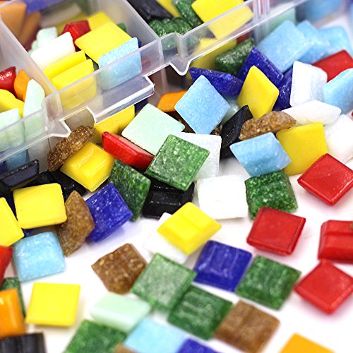 200 Gram Mixed Color Mosaic Tiles Glass Mosaic with Plastic Box for Home Decoration DIY Crafts Supply, 1 by 1 Centimeter - Thumbnail 2