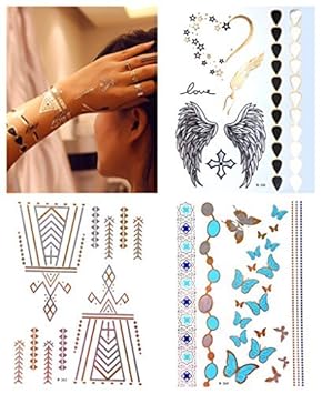 3 er Set temporäre Gold Metallic Tattoos Goldtattoos Flash Tattoo Fiona Set B - LK Trend & Style