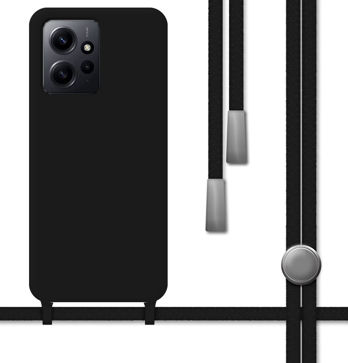 Tumundosmartphone Liquid Silicone Case with Lanyard for Xiaomi Redmi Note 12 4G Black