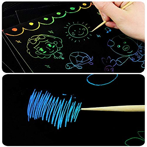 image for OJYUDD 8 Packs Rainbow Scratch Paper, Magic Scratch Art Painting Scrat