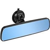 9.6'' Anati Glare Rear View Mirror with Suction Cup, Stick on Universal Inside Rearview Blue Mirror with Realistic Flat Wide 