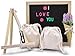 Losga Letter Board - 10'' x 10'' Black Felt Letter Boards with 543 Letters, Changeable Letter Board Set Oak Wood Frame with Mounting Hook Canvas Bag Scissors Storage Bag and Lavender Artificial Flower