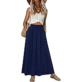 DouBCQ Womens Long Skirt Casual Elastic High Waist Flowy Pleated Maxi Skirts with Pockets