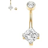 PEAKLINK G23 Titanium Belly Button Ring 14G Belly Piercing 10mm Navel Ring Internal Thread Navel Piercing Jewelry Cubic Zirconia Navel Belly Barbell Stud for Women