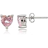 Sterling Silver Simulated Gemstone 6mm Heart Stud Earrings