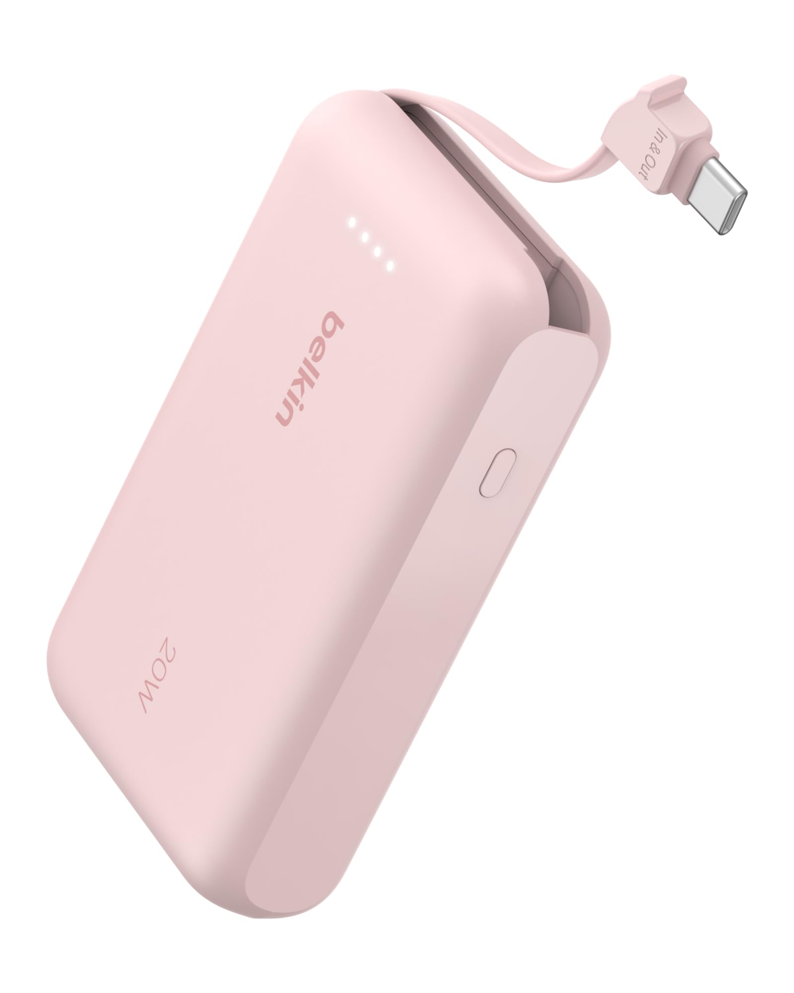 Belkin Portable Charger Power Bank USB C, 10000 mAh w/Integrated Cable, 20W Fast Charge USB-C Power Delivery, iPhone Charger, Apple iPhone 17, Air, Pro, Pro Max, iPad, Samsung Galaxy S25 - Pink Image