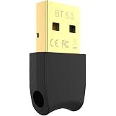 Bluetooth 5.3 USB Adapter for Desktop PC, Plug &amp; Play Mini Dongle Receiver &amp; Transmitter, Compatible with Laptop, Headphones, Keyboard, Mouse, Speakers, Printer, Windows 11/10/8.1