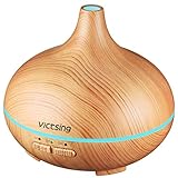 VicTsing Essential Oil Diffuser, 150ml Mini Wood Grain Aroma Diffuser, Aromatherapy Diffuser with Auto Shut-Off Function and 7 Color Lights BPA-free for Office Home Study Yoga Spa Baby (Yellow)